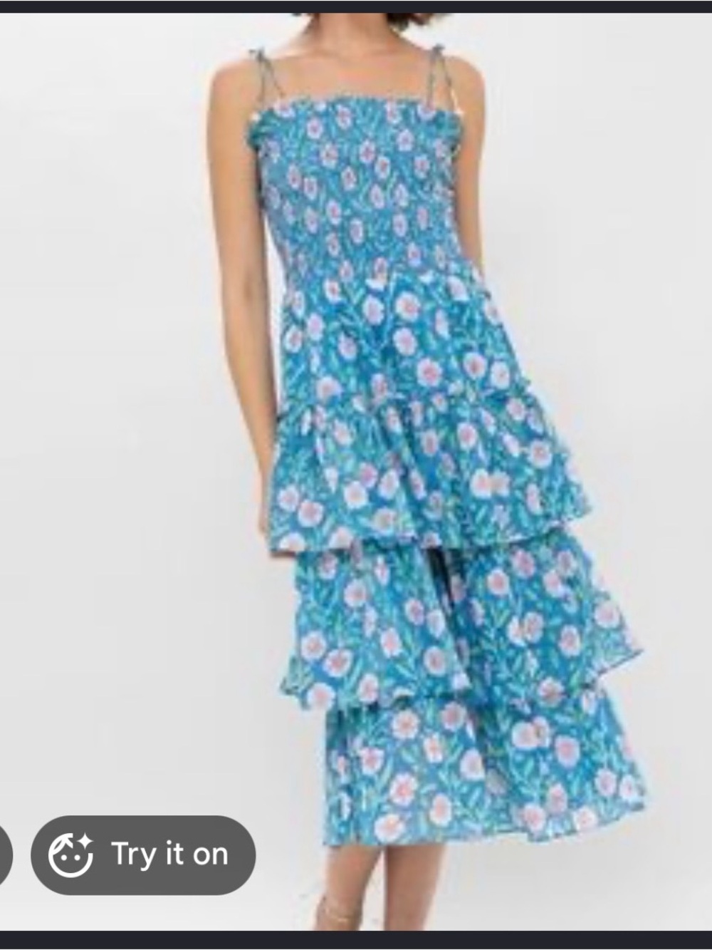 Oliphant Teal Blue Floral Tiered Midi Dress